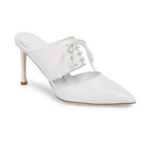 Manolo Blahnik pointy toe lace up mule heel